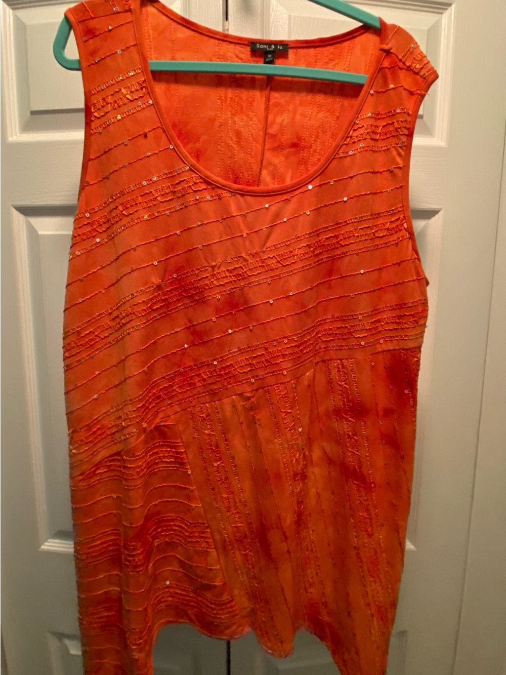 Sami & Joe Orange Tie Dye Asymmetrical Handkerchief Hem Top with Sequins  3X